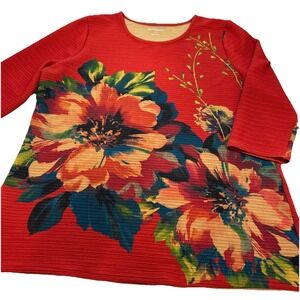 Serengeti‎ 3/4 Sleeve Rust With Gorgeous Flowers Tunic Size XL